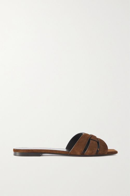 Tribute Woven Suede Slides - Brown
