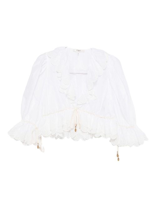 Ruffled cropped top - White