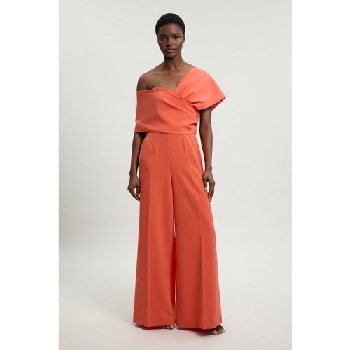 Karen Millen Womens Compact Viscose Stretch Tailored Off Shoulder Jumpsuit - Orange