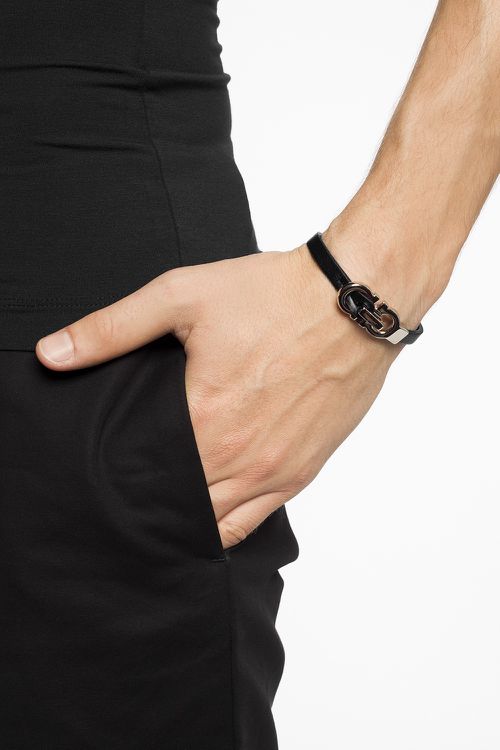 FERRAGAMO Leather Bracelet, Men's, Black