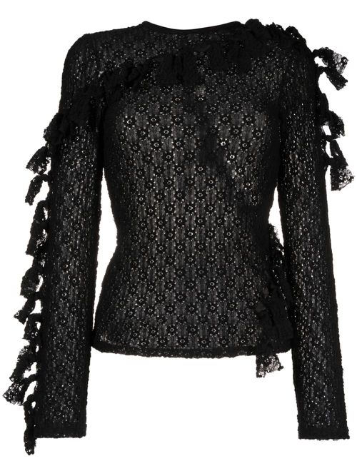 Knot-detailing semi-sheer top - Black
