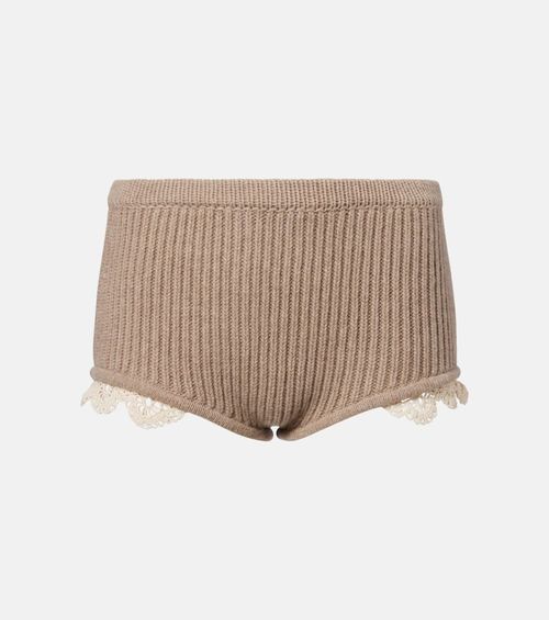 Crochet-trimmed cashmere shorts