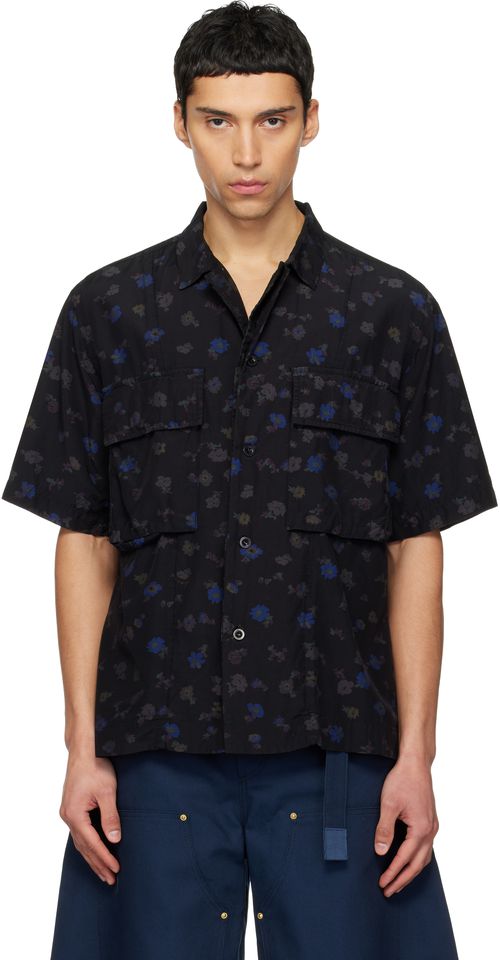 Black Overdyed Floral Print Shirt