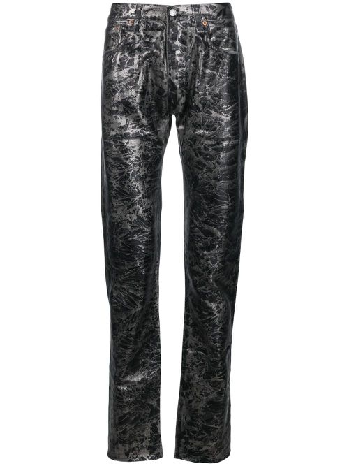 Abstract-print metallic straight-leg jeans - Black