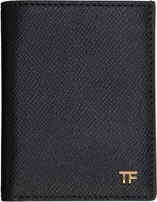 Black Small Grain Leather Folding Card Holder