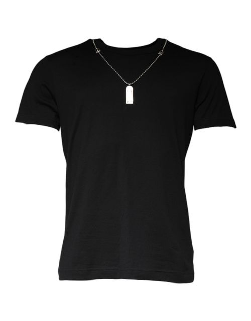 Necklace-Embellished Cotton T-Shirt — Black
