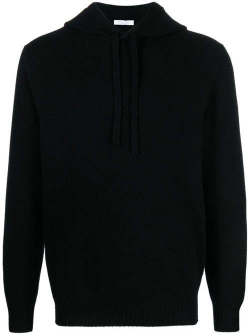Long-sleeve fine-knit hoodie - Black