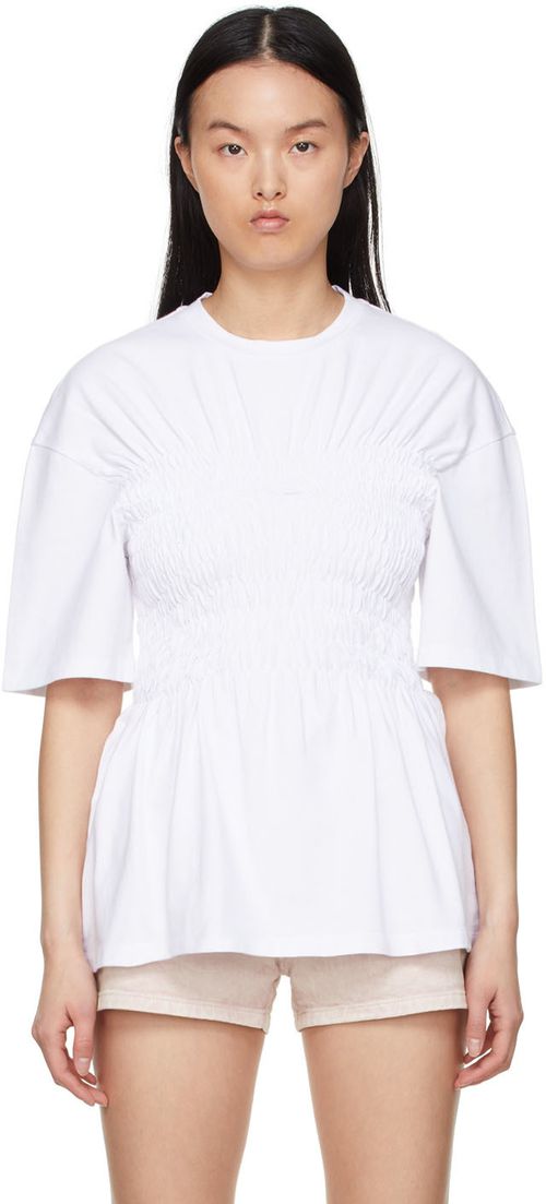 White cotton smocked T-shirt