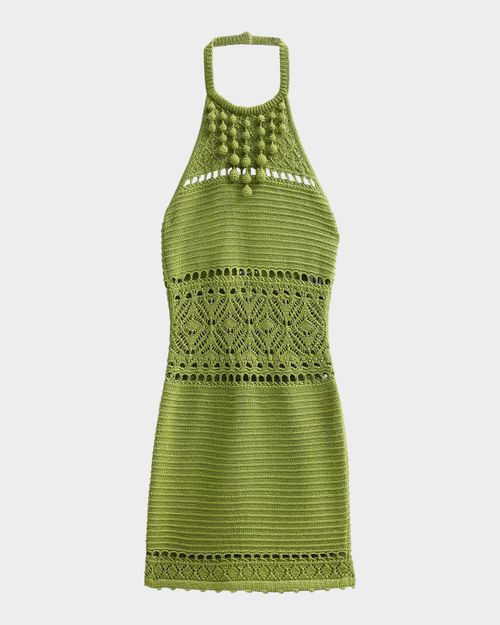 Roseline Metallic Crochet Halter Dress