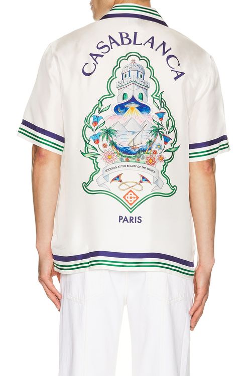 Casablanca Hotel Emblem Cuban Collar Shirt in Hotel Emblem - White. XXL/2X also in