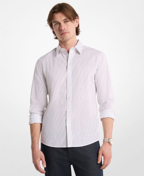 Men's Logo Lettering Pinstripe Long-Sleeve Shirt - White