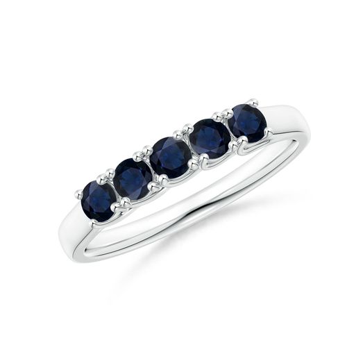 Angara 0.6 Carat Half Eternity Five Stone Blue Sapphire Wedding Band in 14K White Gold