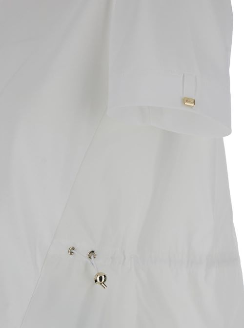 White T-shirt With Drawstring And Cut-out In Cotton Woman