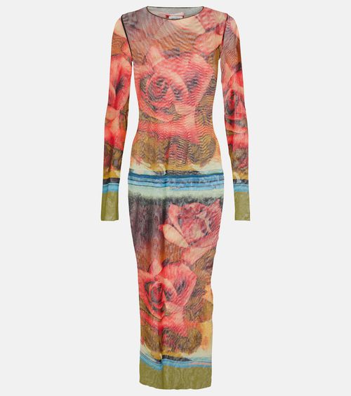 Floral semi-sheer midi dress