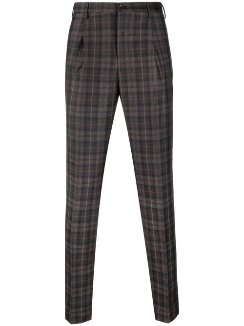 Check-pattern tapered-leg trousers - Brown