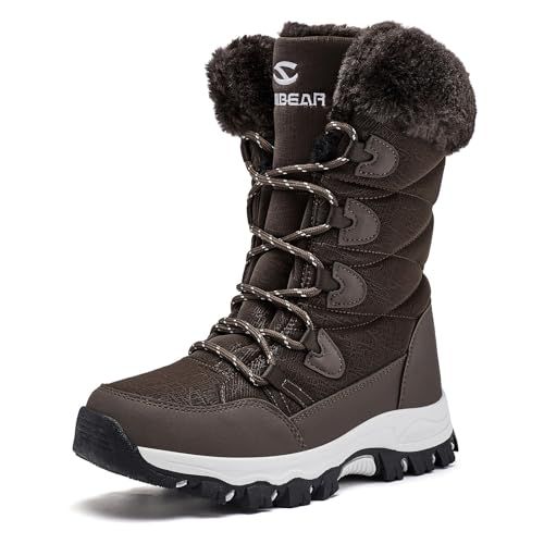 HOBIBEAR Women's Waterproof Winter Snow Boots Lightweight Warm Faux Fur Lined Mid-Calf Booties（Grey/New