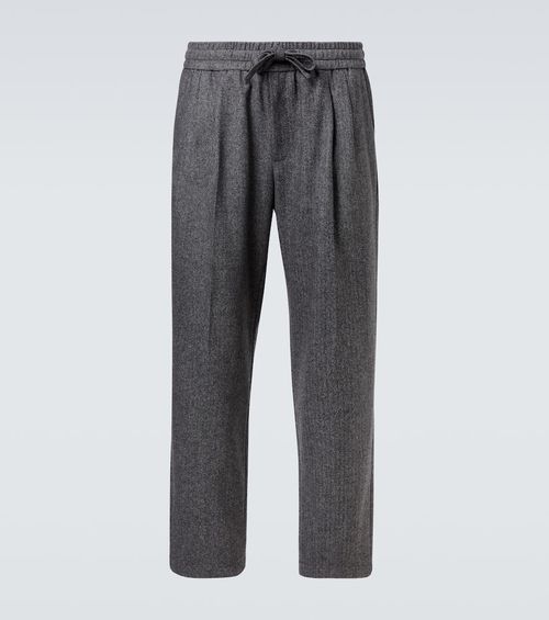 Herringbone wool-blend wide-leg pants