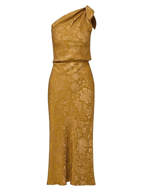 Women's Grycen Floral Satin One-Shoulder Midi-Dress - Gold Ochre