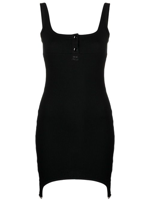Button-placket ribbed minidress - Black