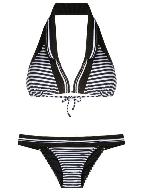Striped halterneck bikini - Black