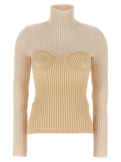 Merino Wool Trompe l'Oeil Corset Sweater — Beige