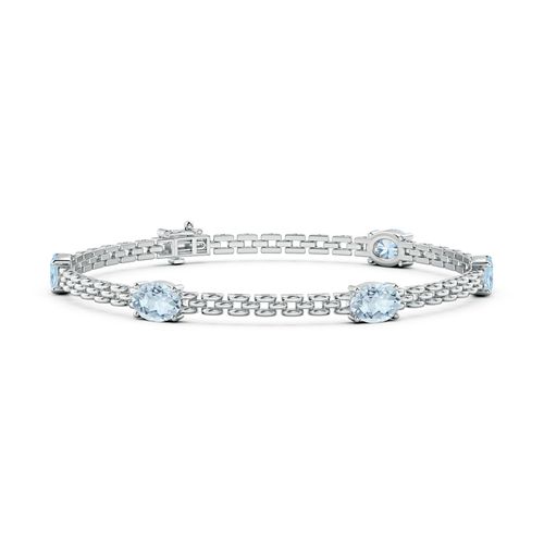 Angara 3.0 Carats Five Stone Oval Aquamarine Station Link Bracelet in 14K White Gold