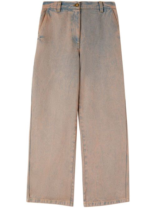 Overdyed logo-embroidered wide-leg jeans - Pink