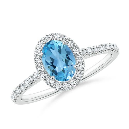 Angara 0.95 Carat Prong-Set Oval Swiss Blue Topaz Halo Ring with Diamond Accents in Platinum