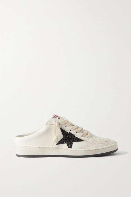 Ball Star Sabot Glittered Leather Slip-on Sneakers - White
