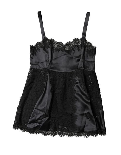 Silk Lace Trim Tank Top — Black