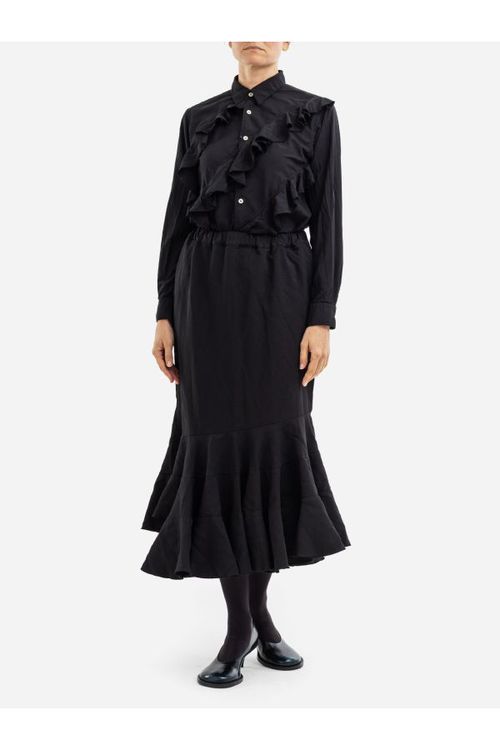 Ruffled Poplin Shirt-dress — Black