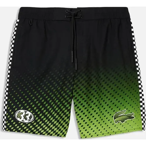 Men's Men's Lacoste Green Checkerboard Two Tone Ombré Print Swim Shorts