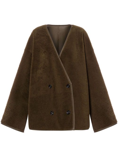 Double-breasted shearling coat - Brown
