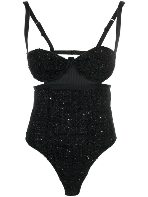 Sequin-embellished tweed bodysuit - Black