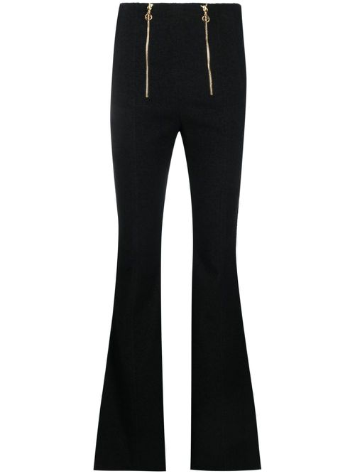 Zip-detail tweed flared trousers - Black