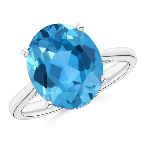 Angara 5.6 Carats Oval Solitaire Swiss Blue Topaz Cocktail Ring in Platinum