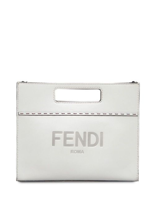 Logo-debossed two-way handbag - White