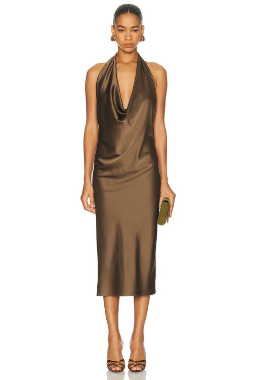 Alejandra Alonso Rojas Draped Halter Dress in Dark Green - Dark Green. 0 also , 4