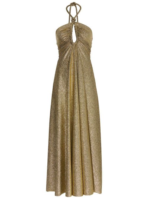 Metallic-effect jersey halterneck dress - Gold