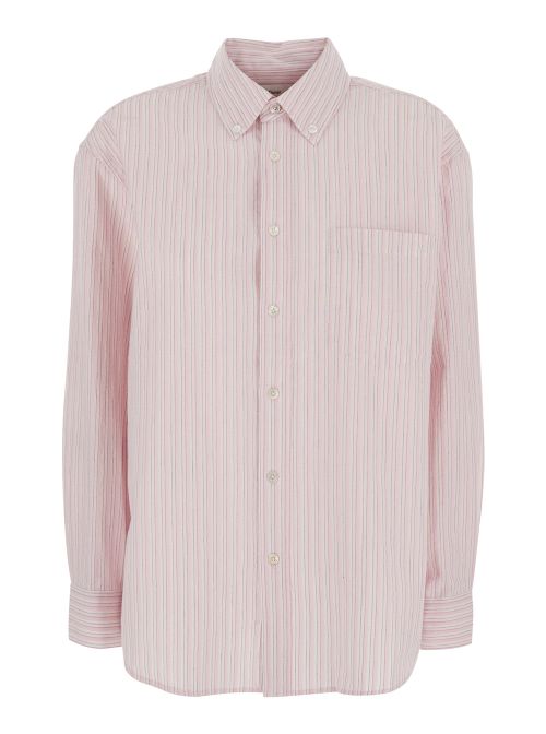 Striped Cotton-Blend Shirt — Pink