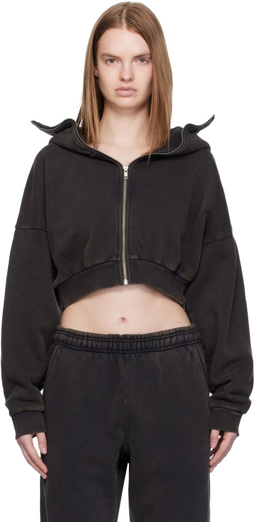 Black Cropped Full Zip Hoodie