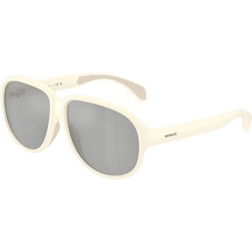 Moncler Unisex Moncler ME8001 HALCYONNE 50028V Gafas de sol Inyectado Blanco Gris Piloto Espejo
