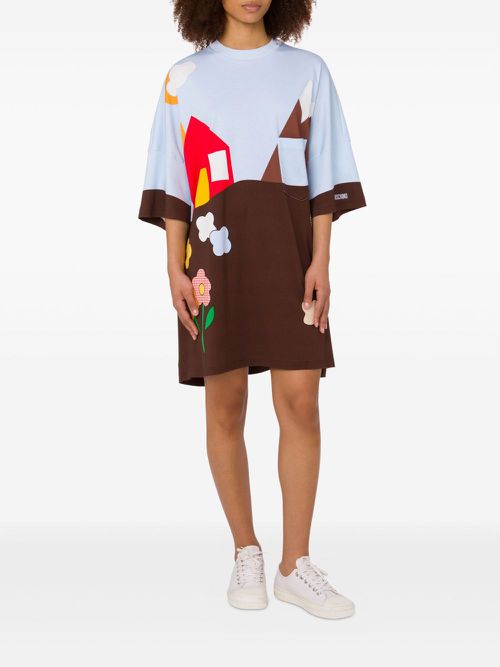 Graphic-print mini dress - Brown