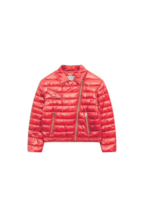 Quilted Nylon Down Jacket — Red