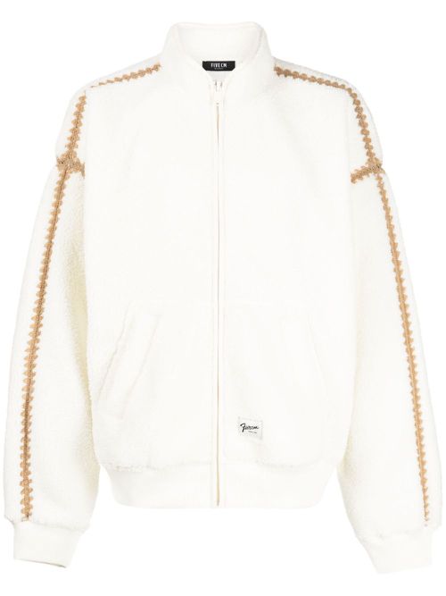 Contrasting-trim faux-shearling bomber jacket - White