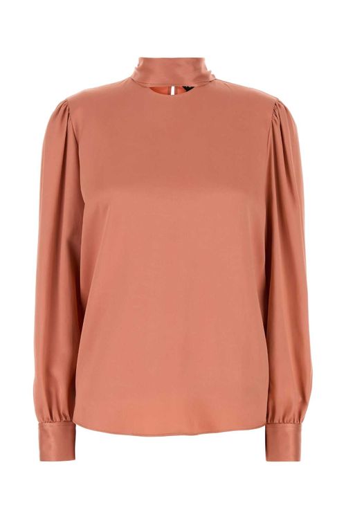 Silk Mock-Neck Blouse — Orange