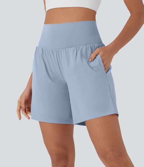 "SoftlyZero™ Airy Super High Waisted 2-in-1 Cool Touch Yoga Shorts 7"" with Pockets Gym Short - Skyway