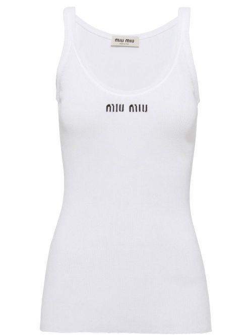 Ribbed knit cotton tank top - White