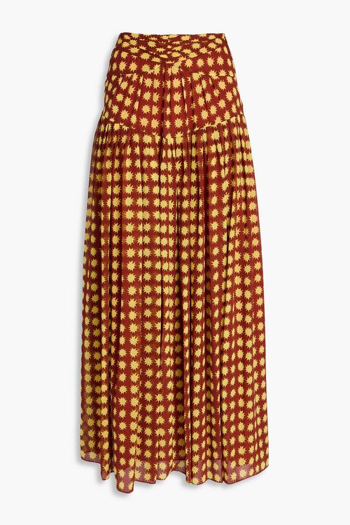 Diane von Furstenberg - Amira gathered printed chiffon maxi skirt - Red - US 00