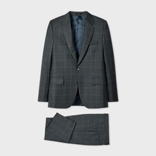 Classic-Fit Dark Green Windowpane Check Wool Suit